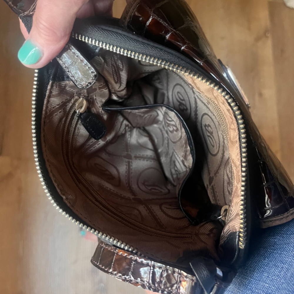 Brighton Black -  Croc Leather Flap Crossbody Bag - w/Dust Cover - Picture 4 of 15